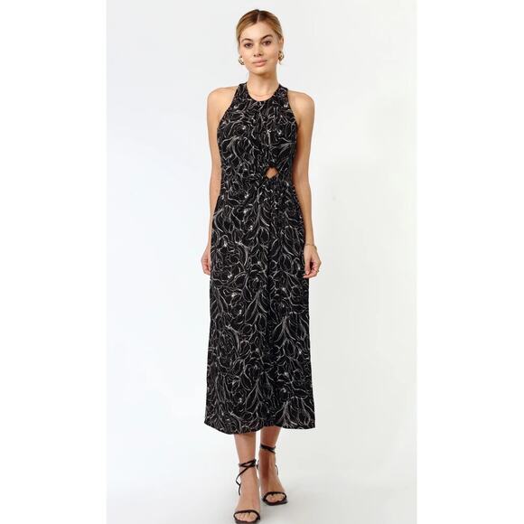 Greylin Dresses & Skirts - Greylin Fiona O-Ring Midi Dress Black Floral Halter Cutout NWT Size L